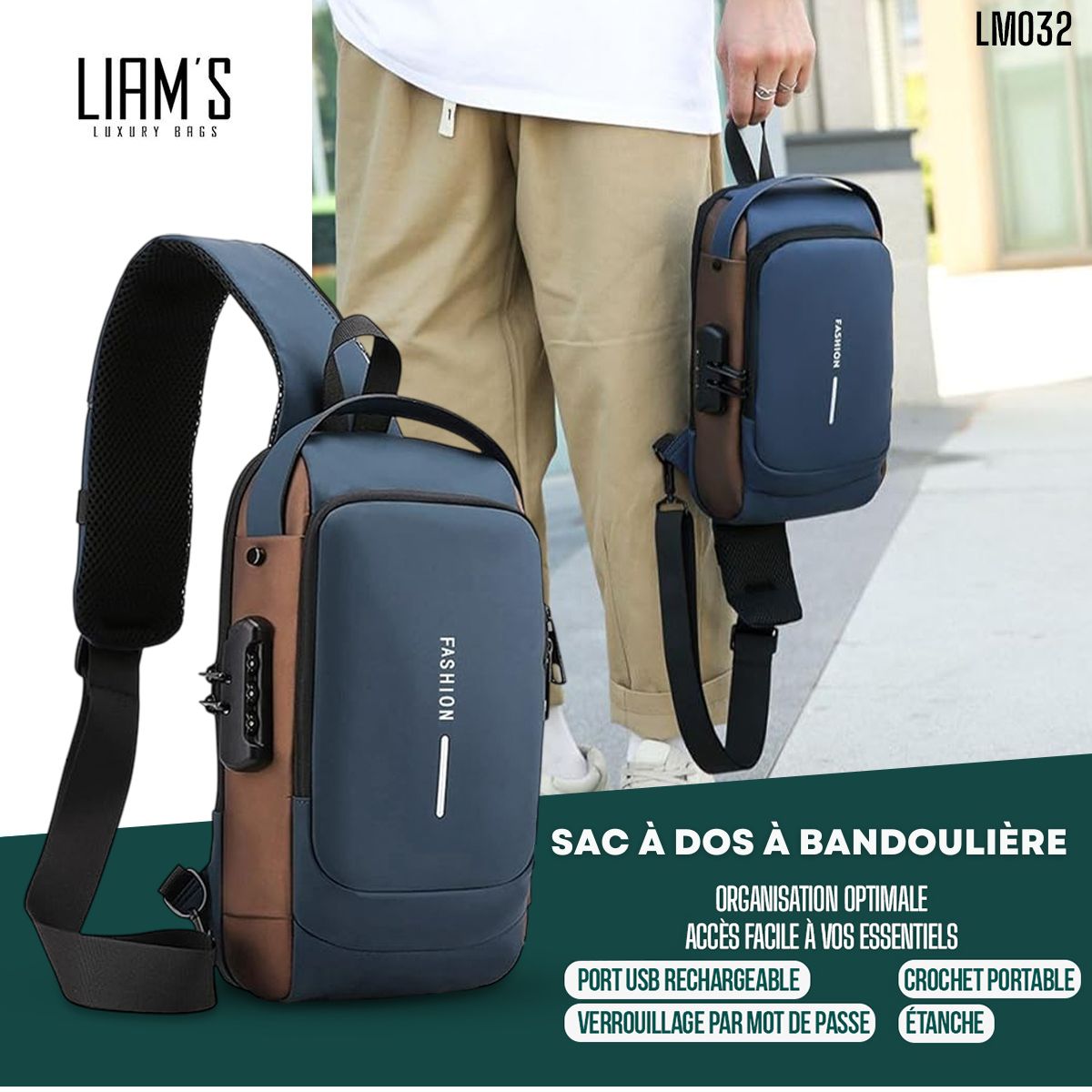 Sac à dos à bandoulière pratique LM032 – Image 3