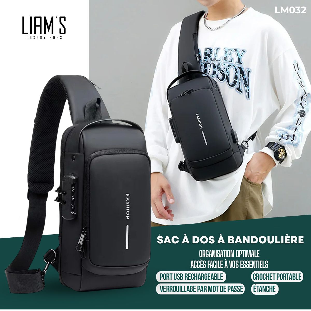 Sac à dos à bandoulière pratique LM032 – Image 2