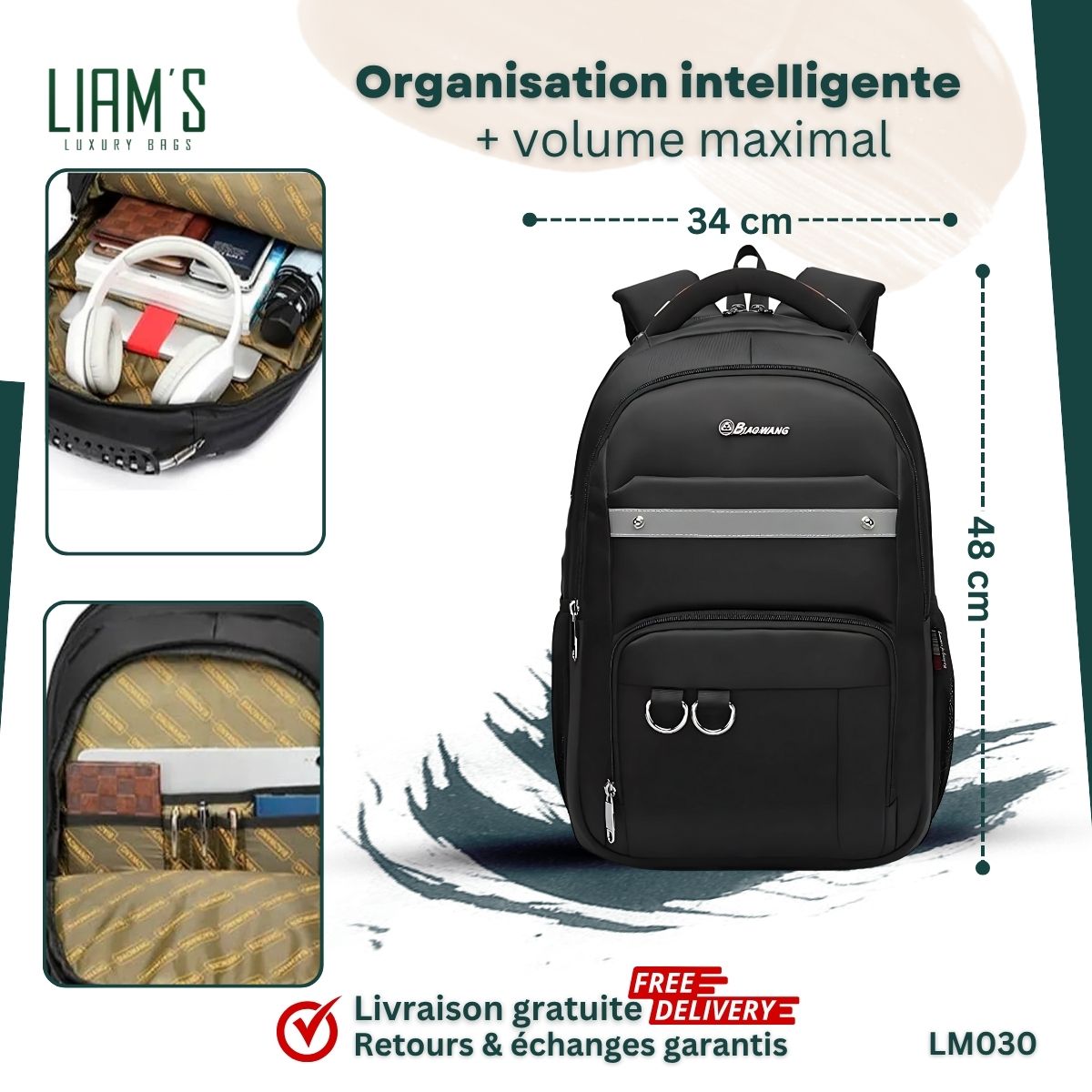 Sac à Dos Imperméable - Ergonomique & Urbain LM030 – Image 2