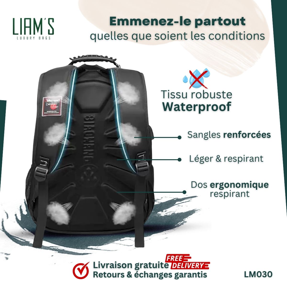 Sac à Dos Imperméable - Ergonomique & Urbain LM030 – Image 3