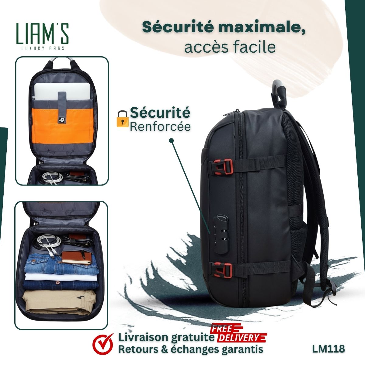 Sac à Dos Antivol, Robustesse & Ergonomie LM118 – Image 2