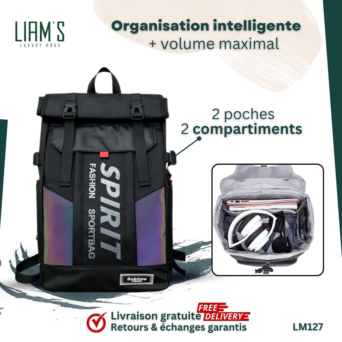 Sac à Dos | Volume Maximal & Style Urbain LM127 – Image 3