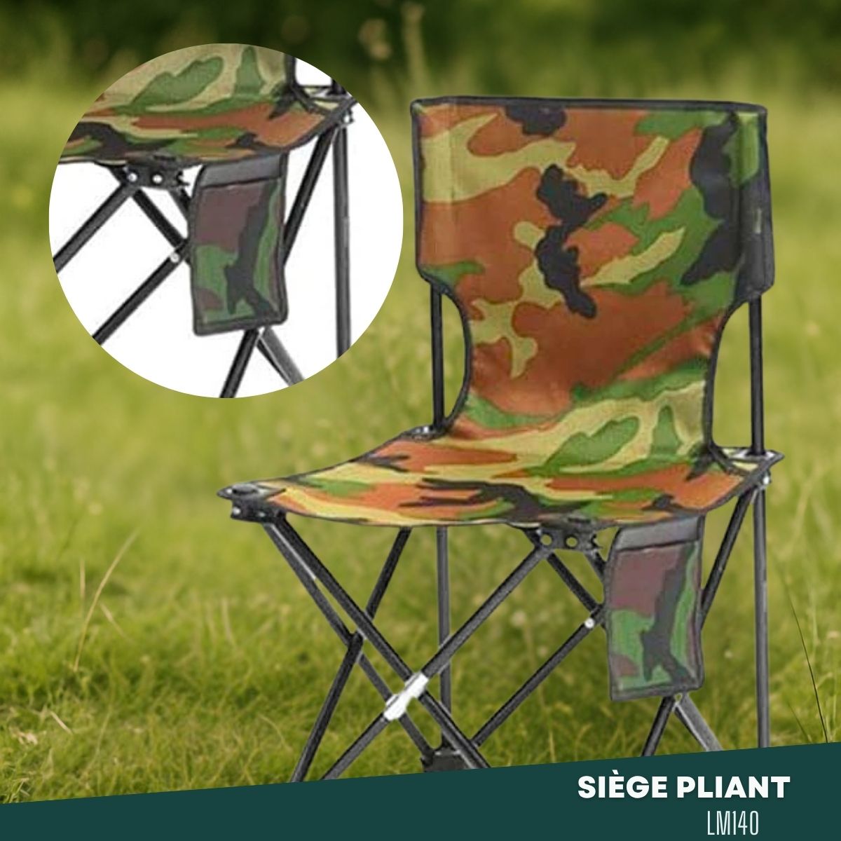 Chaise Pliante Camouflage LINUMA - Porte-gobelet XL, Sac De Transport Inclus - Pour Pêche, Jardin, Camping - Poids 2.5kg