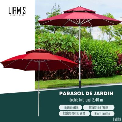 Parasol de jardin double toit rond 2,40 m LM149