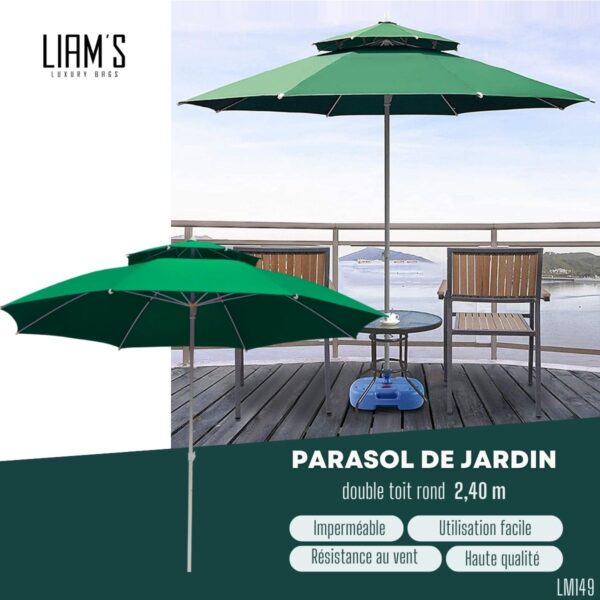 Parasol de jardin double toit rond 2,40 m LM149 – Image 3