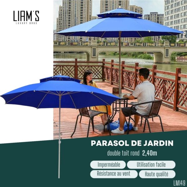 Parasol de jardin double toit rond 2,40 m LM149 – Image 2