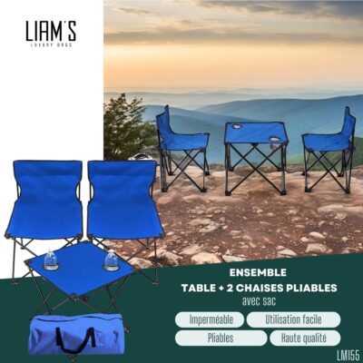 Table et 2 chaises pliables avec sac LM155