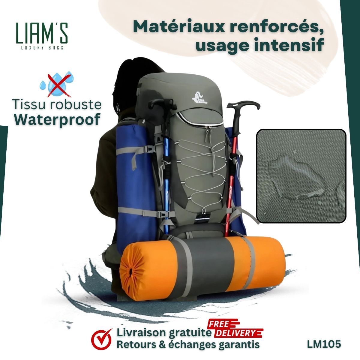 Sac à Dos Trekking Ergonomique & Imperméable LM105 – Image 2