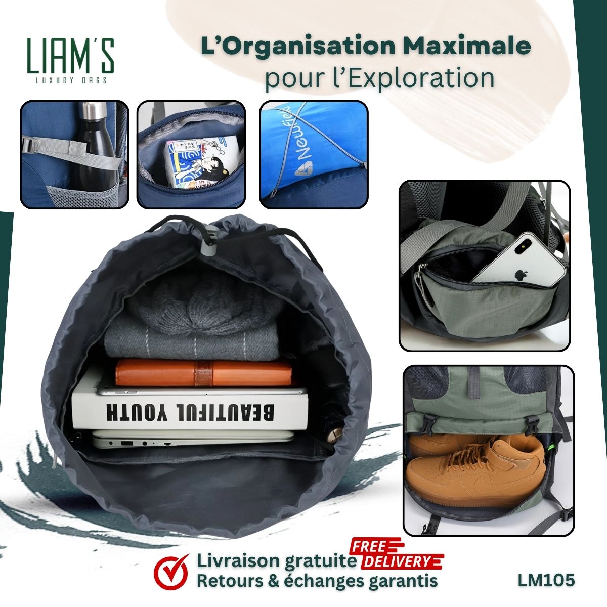 Sac à Dos Trekking Ergonomique & Imperméable LM105 – Image 3