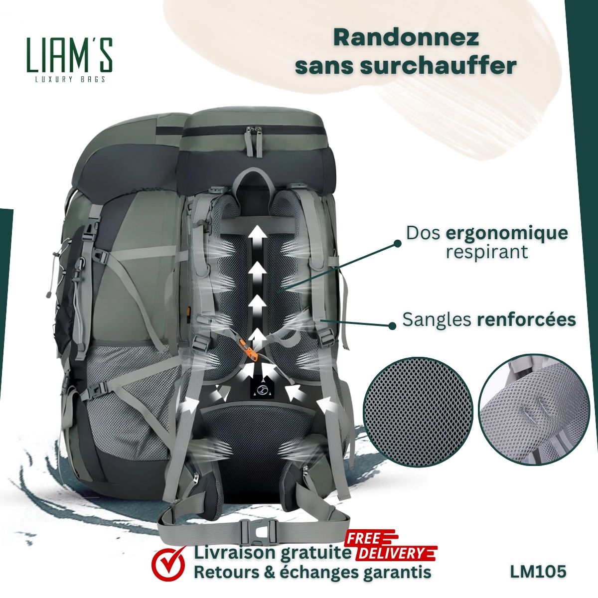 Sac à Dos Trekking Ergonomique & Imperméable LM105 – Image 4