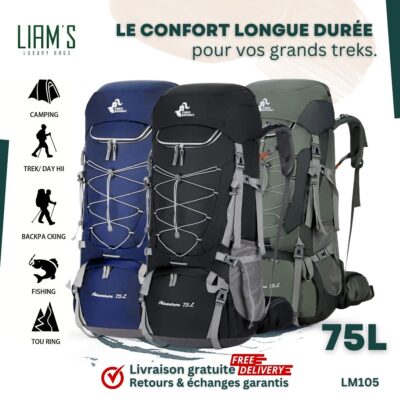 Sac à Dos Trekking Ergonomique & Imperméable LM105