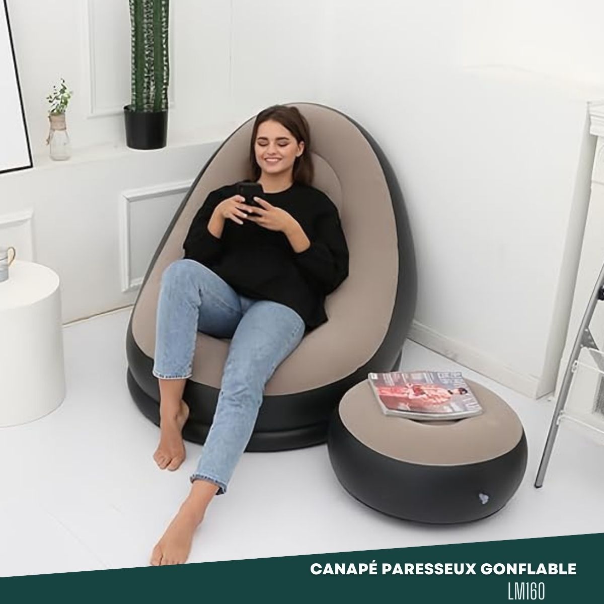 Canapé paresseux gonflable avec repose-pieds LM160 – Image 4