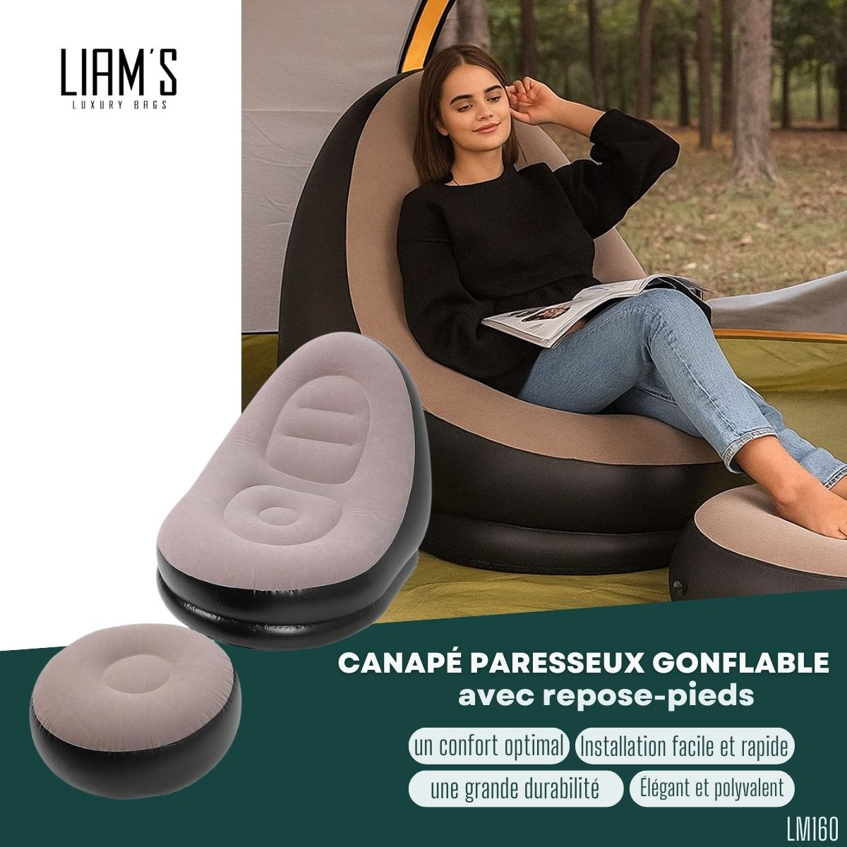 Canapé paresseux gonflable avec repose-pieds LM160