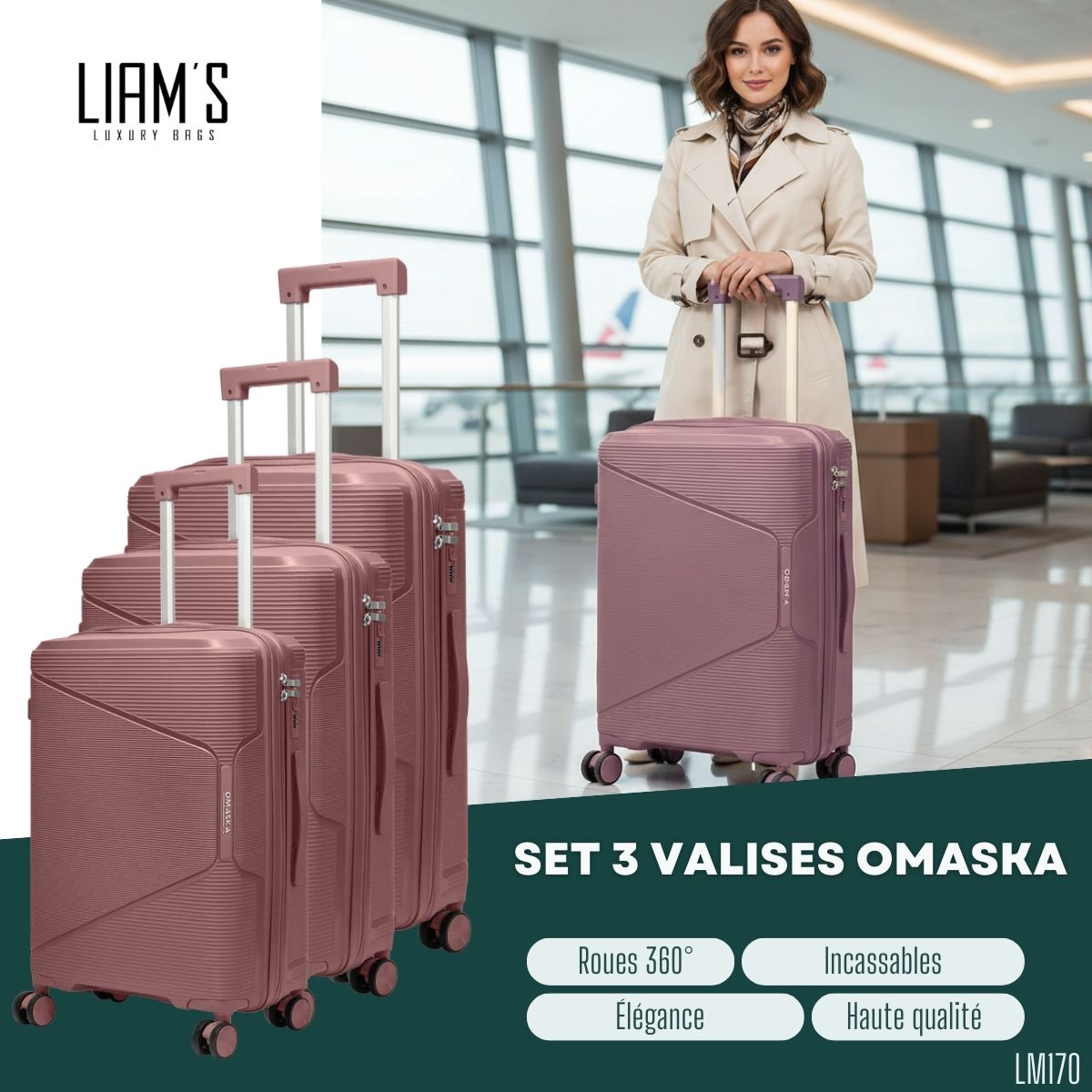 Set 3 Valises Omaska Incassables PP LM170 – Image 3