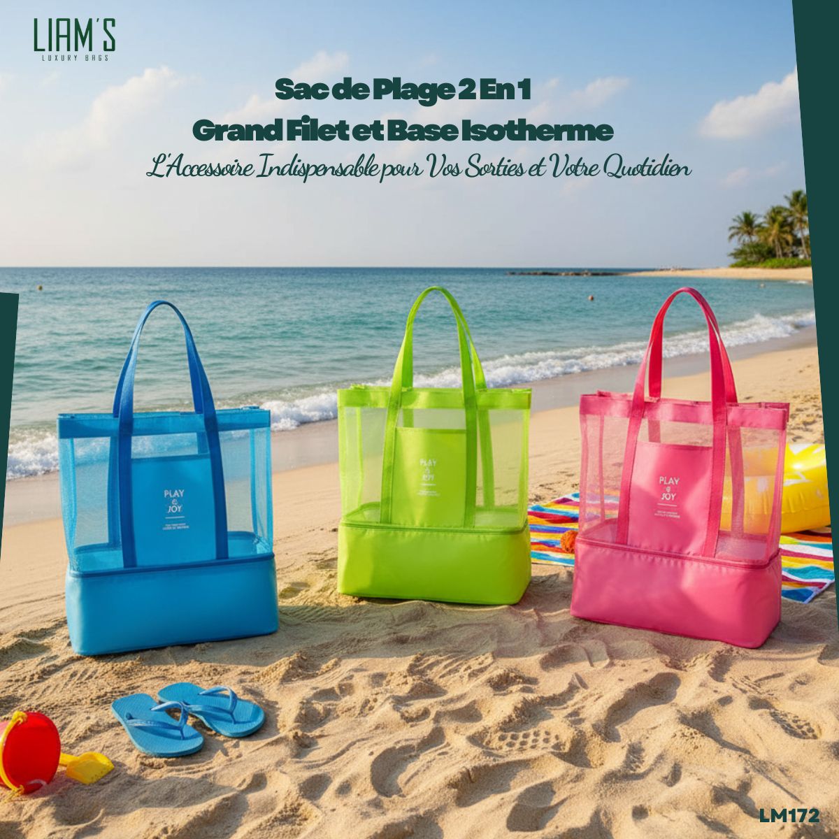 Sac de Plage 2En1 Filet et Base Isotherme LM174