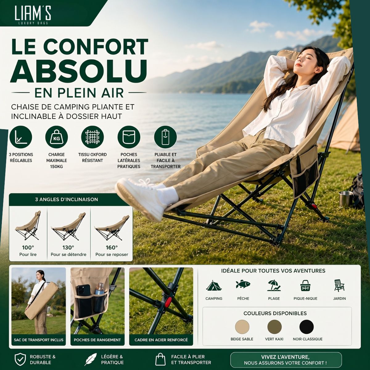 Chaise Camping avec Repose-pieds LM187 – Image 7