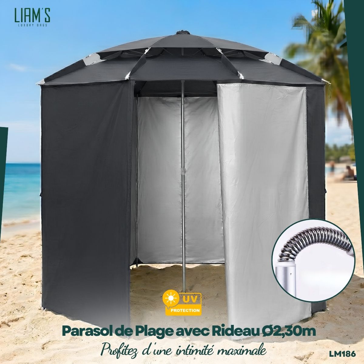Parasol de Plage avec Rideau Ø2,30m LM186