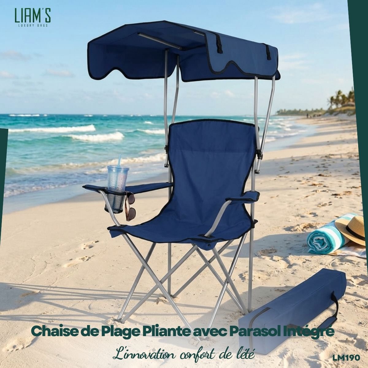 Chaise de Plage Pliante avec Parasol LM190