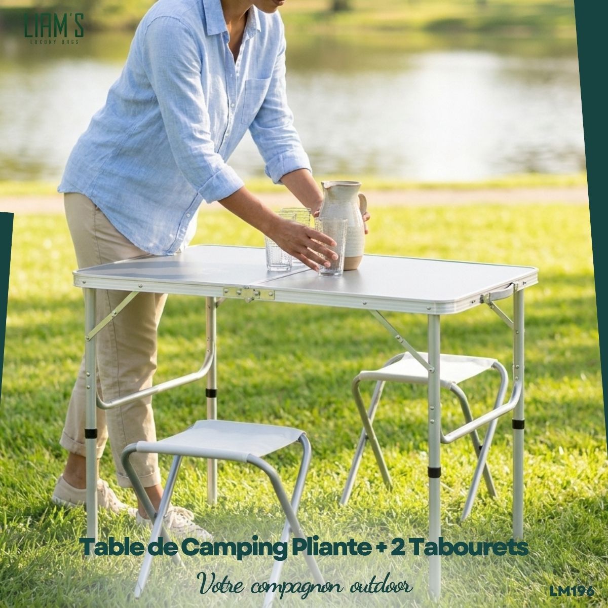 Table de Camping Pliante + 2 Tabourets LM196