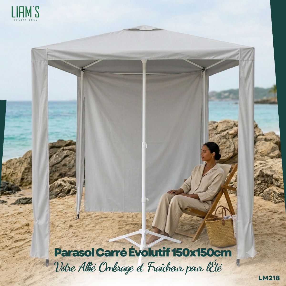 Parasol Carré de Plage & Jardin 150x150cm LM218 – Image 3
