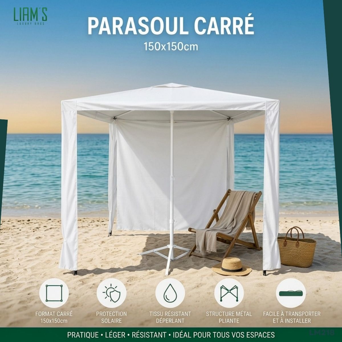 Parasol Carré de Plage & Jardin 150x150cm LM218 – Image 2